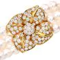 Mikimotto 4.00cts Diamond Pearl 18K Gold Three Strand Flower Bracelet|Dover Jewelry|