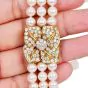 Mikimotto 3.95cts Diamond Pearl 18K Gold Three Strand Flower Bracelet|Dover Jewelry|