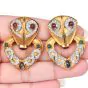 Estate Diamond 7.40cts Multi Gemstone 18K Gold Doorknocker Clip-On Statement Earrings |Dover Jewelry|