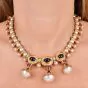 Vintage Pearl Precious Gemstone 18K Gold Statement Necklace|Dover Jewelry|