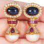 Vintage Precious Gemstone Pearl 18k Gold Statement Drop Earrings|Dover Jewelry|