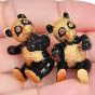 Vintage 18K Yellow Gold Black Enamel Dancing Bear Brooch|Dover Jewelry|