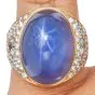 1980s Star Sapphire Diamond 18k Yellow Gold Cocktail Ring |Dover Jewelry|