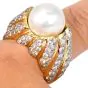 Large 5.30 carat Diamond & Pearl 18K Yellow Gold Cocktail Ring|Dover Jewelry|