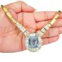 Aquamarine 36.80cts Diamond Baguette 18K Gold Collar Necklace