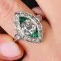 Antique Diamond 2.70cts Emerald Platinum Marquise Design Cocktail Ring|Dover Jewelry|
