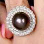 18K White Gold South Sea Pearl 2.82cts Diamond Halo Cocktail Ring|Dover Jewelry|