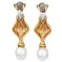  5.85 carat Diamond Pearl 18K Gold Dangle Drop Earrings|Dover Jewelry|