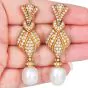  5.85 carat Diamond Pearl 18K Gold Dangle Drop Earrings|Dover Jewelry|