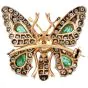 Vintage Diamond 3.10cts Emerald 14K Yellow Gold Butterfly Brooch|Dover Jewelry|