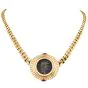 1980's Monete 18k Gold Coin Diamond Ruby Chain Necklace