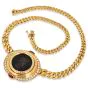1980's Monete 18k Gold Coin Diamond Ruby Chain Necklace