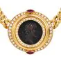 1980's Monete 18k Gold Coin Diamond Ruby Chain Necklace