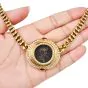 1980's Monete 18k Gold Coin Diamond Ruby Chain Necklace