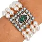 Buccellati Four-Strand Pearl Diamond Emerald 18K Bracelet