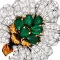 buccellati Vintage Emerald diamond 18k Gold Flower Brooch Pin
