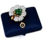 buccellati Vintage Emerald diamond 18k Gold Flower Brooch Pin