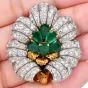 buccellati Vintage Emerald diamond 18k Gold Flower Brooch Pin