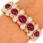 GIA No Heat Ruby Cabochon Diamond 18K Gold Cuff Bracelet