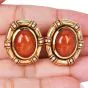 1950s Orange Jadeite Diamond Oval 14k Gold Statement Earrings 
