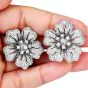 Estate 3.25cts  Diamond 18K White Gold Sparkly Flower Clip-On Earrings