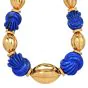 Vintage 1960S Carved Lapis Lazuli 18K Yellow Gold Large Choker Necklace