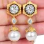 Buccellati Old Mine Cut Diamond & Pearl 18K Gold Drop Day Night Earrings