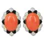 1980s Coral, Onyx, Diamond & 18K Yellow Gold Clip-On Earrings