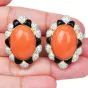 1980s Coral, Onyx, Diamond & 18K Yellow Gold Clip-On Earrings