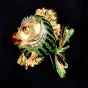  Vintage 1980s 18K Gold Diamond Enamel Fish Brooch