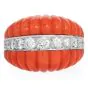 1970S Red Coral 18K Yellow Gold Dome Shape Diamond Cocktail Ring 
