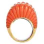1970S Red Coral 18K Yellow Gold Dome Shape Diamond Cocktail Ring 