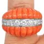 1970S Red Coral 18K Yellow Gold Dome Shape Diamond Cocktail Ring 