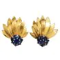 Vintage chic sapphire 18k Yellow Gold Floral Leaf Clip  Earrings