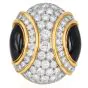18K Gold Platinum Black Jade & Diamond Dome Cocktail Ring 