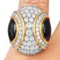 18K Gold Platinum Black Jade & Diamond Dome Cocktail Ring 