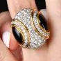 18K Gold Platinum Black Jade & Diamond Dome Cocktail Ring 