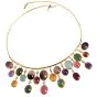 GIA Multicolor Tourmaline Cabochon Diamond 18K Gold Fringe Necklace 