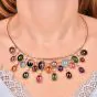 GIA Multicolor Tourmaline Cabochon Diamond 18K Gold Fringe Necklace 