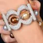 14K White Gold Pearl 20.64cts Diamond Multi-Row Statement Bracelet |Dover Jewelry|
