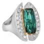 Green Tourmaline 8.06cts Diamond Platinum 18K Gold Sculptural Ring