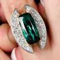 Green Tourmaline 8.06cts Diamond Platinum 18K Gold Sculptural Ring