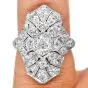 Antique Art Deco Old European Cut Diamond Platinum Navette Ring 