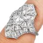 Antique Art Deco Old European Cut Diamond Platinum Navette Ring 