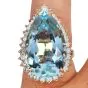 Estate 14K Gold 20.60cts Pear Aquamarine & Diamond Cocktail Ring/Pendant