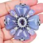 Estate Floral Chalcedony Tanzanite Sapphire Diamond 18K White Gold Pin Brooch