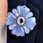 Estate Floral Chalcedony Tanzanite Sapphire Diamond 18K White Gold Pin Brooch