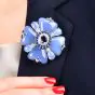 Estate Floral Chalcedony Tanzanite Sapphire Diamond 18K White Gold Pin Brooch