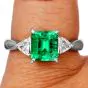 1.92 carats GIA Emerald Diamond Platinum Three Stone Ring 