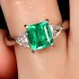 1.92 carats GIA Emerald Diamond Platinum Three Stone Ring 